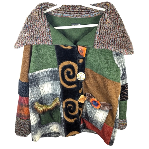 Vintage Jackets & Blazers - Vintage Lee Anderson abstract flower plaid quilt striped swirl coat jacket OS